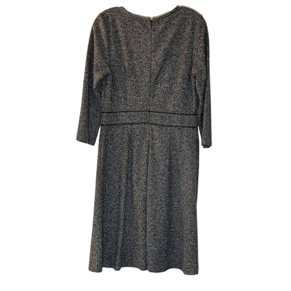 Talbots NWT Fit & Flare Dress Gray Black Tweed Leatherette Trim Knee Length S6 - Picture 2 of 9